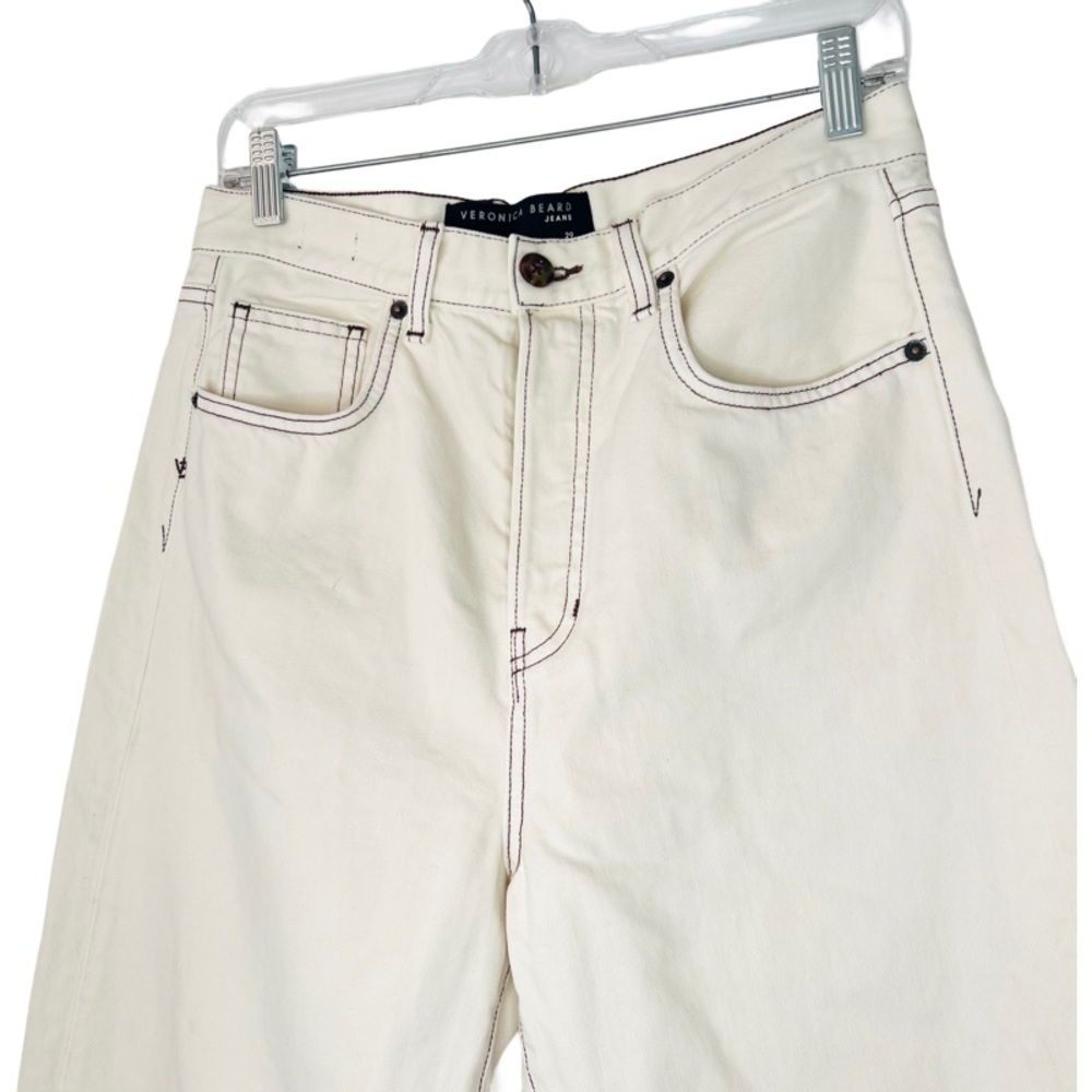 VERONICA BEARD Blake Straight Leg Jean in Ecru Contrast Stitching Size 29 - Picture 4 of 11